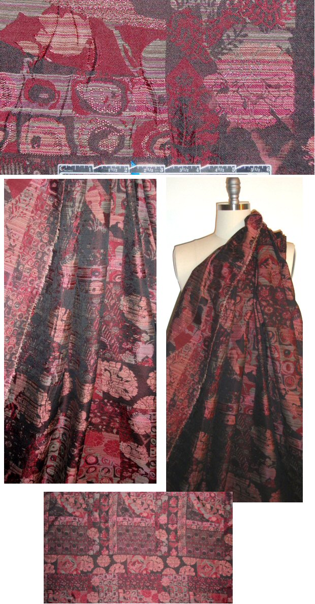 French claret/black/gray graphic montage jacquard 1.75 yd