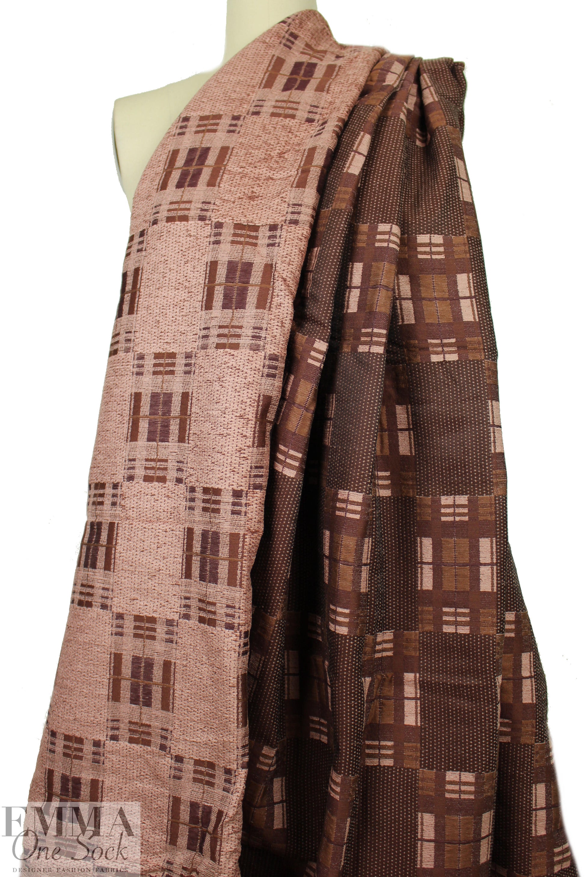 Italian chestnut/blush plaid-squares jacquard 2.5 yards