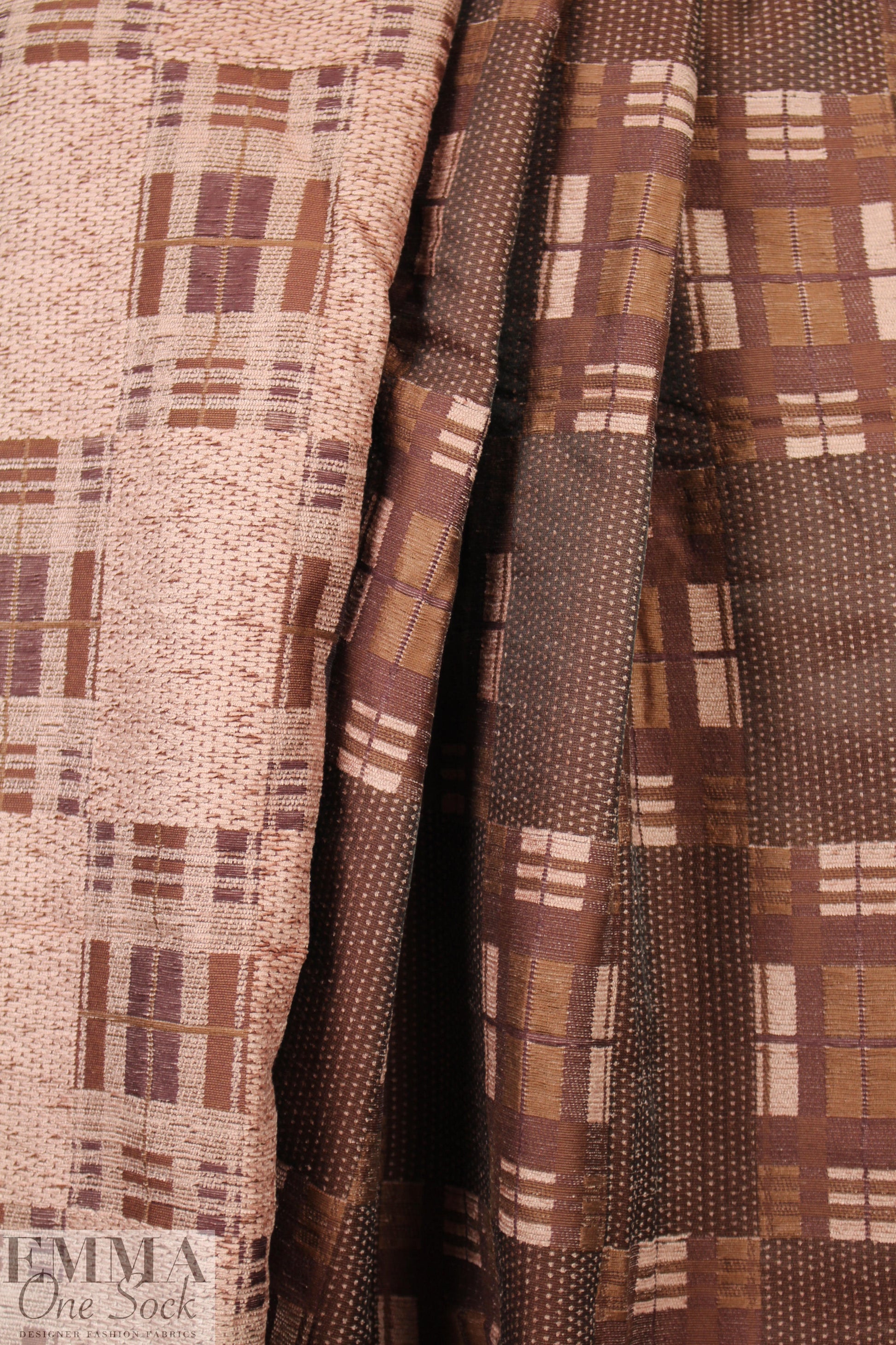 Italian chestnut/blush plaid-squares jacquard 2.5 yards