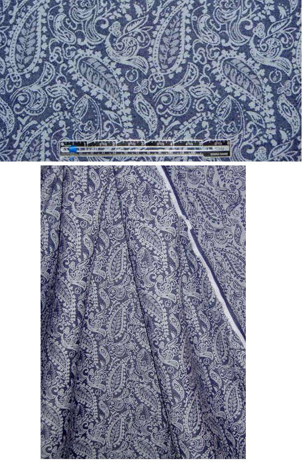 stretch denim jacquard paisley - indigo 2.25 yds