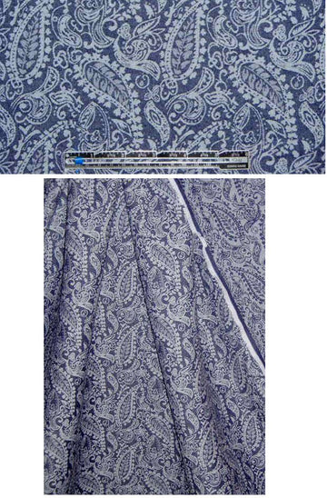stretch denim jacquard paisley - indigo 2.25 yds