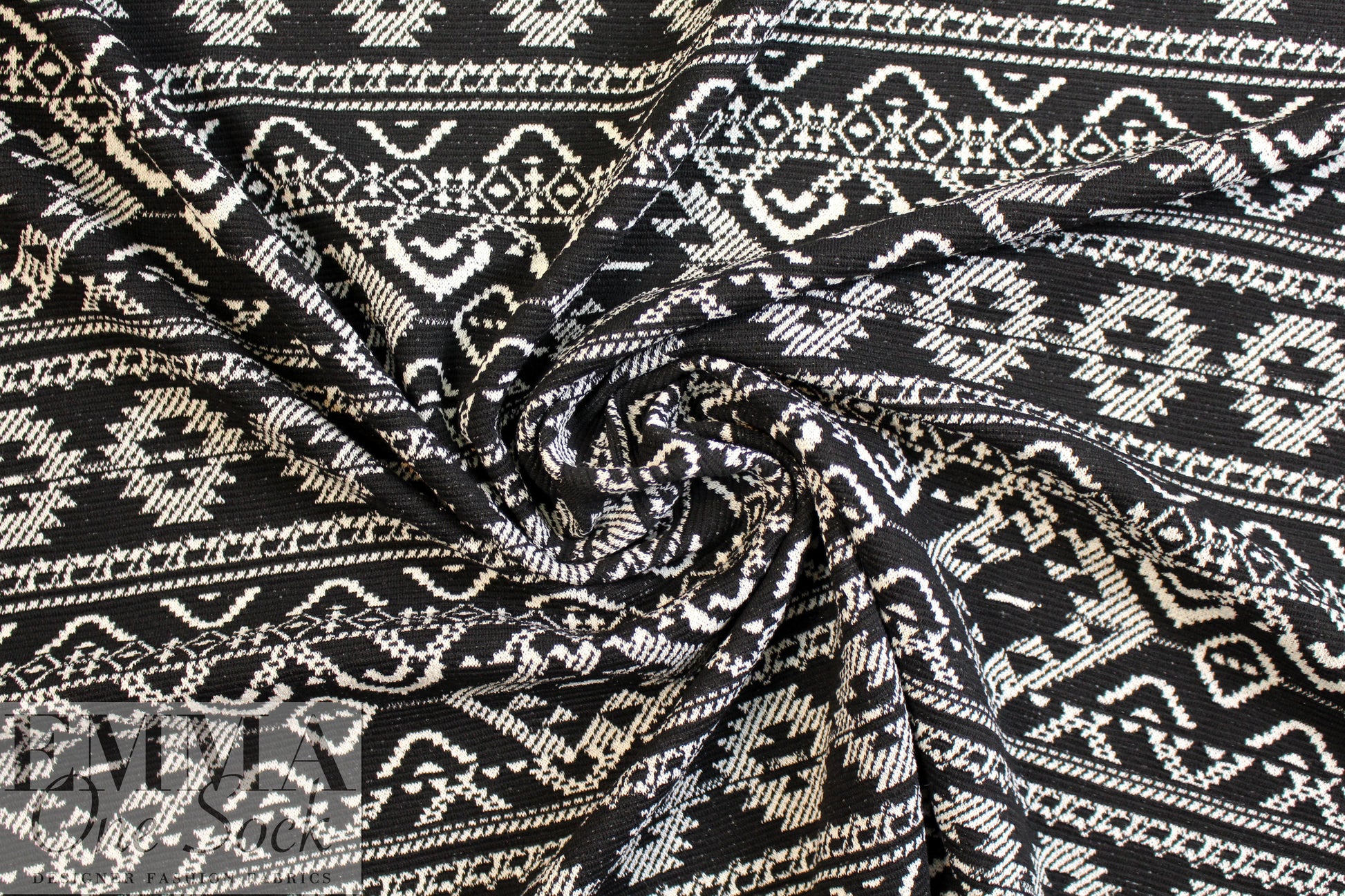 French cotton blend jacquard knit - b/w fairisle 2.25 yds