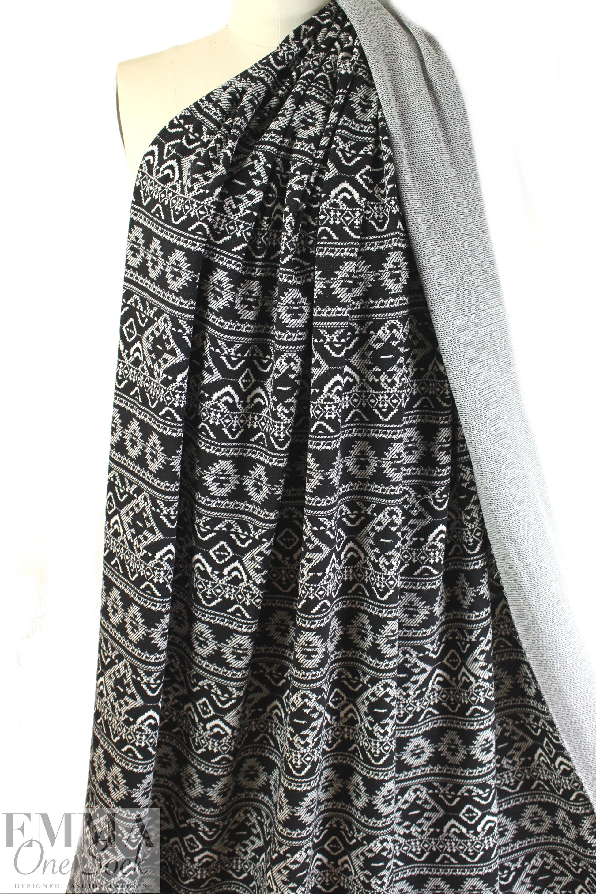 French cotton blend jacquard knit - b/w fairisle 2.25 yds