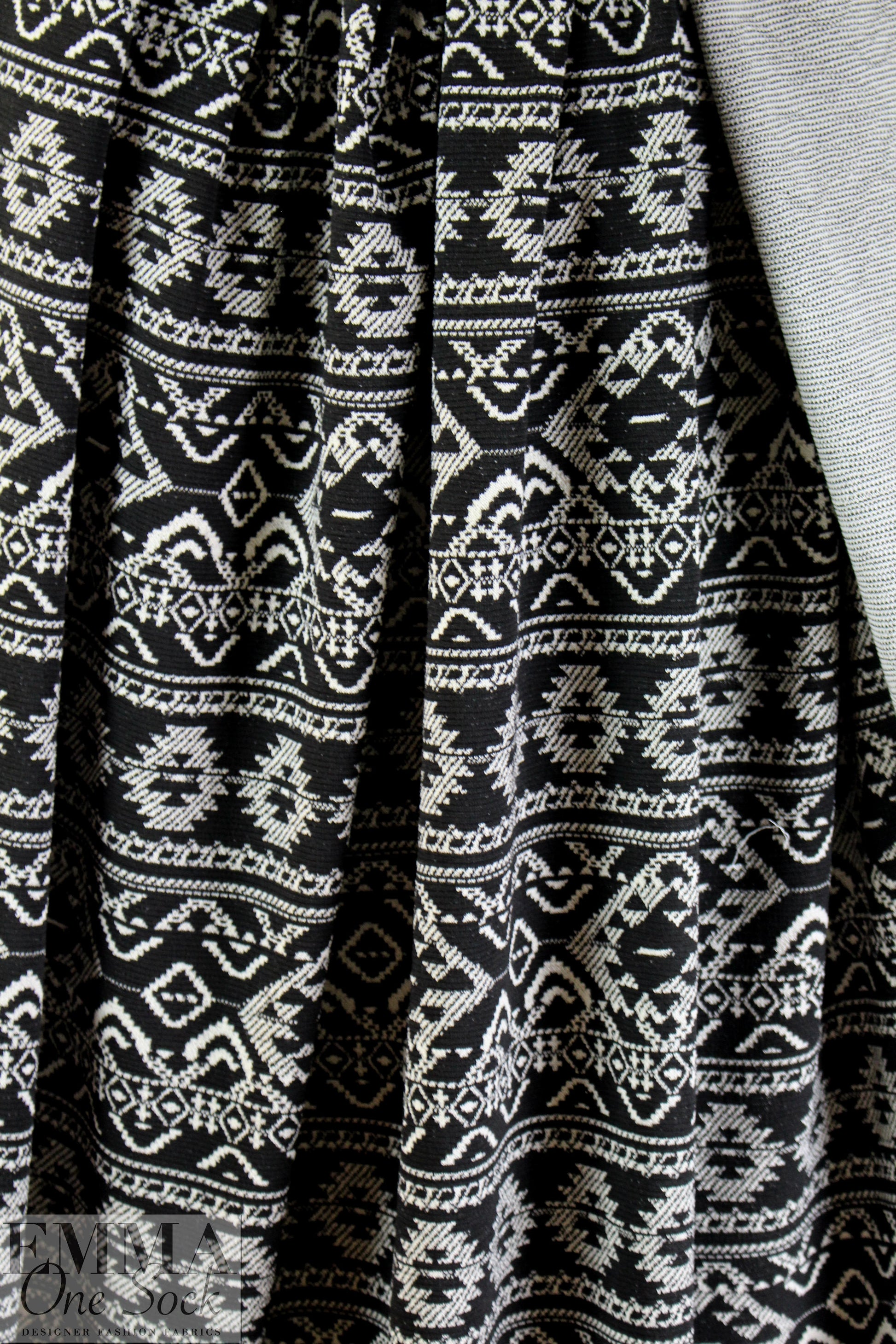 French cotton blend jacquard knit - b/w fairisle 2.25 yds