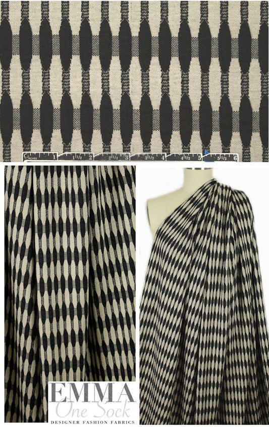 Italian jacquard doubleknit - black/sand graphic 1 yard