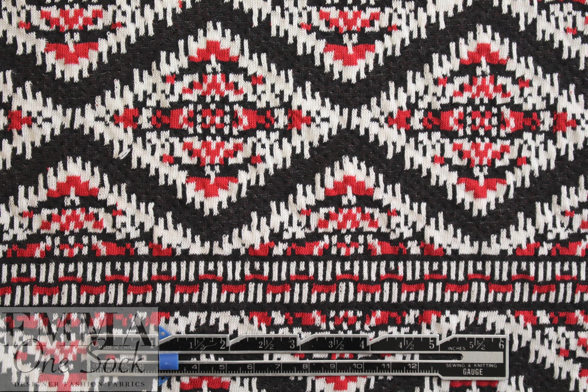 French cotton blend jacquard knit - red/b/w fairisle