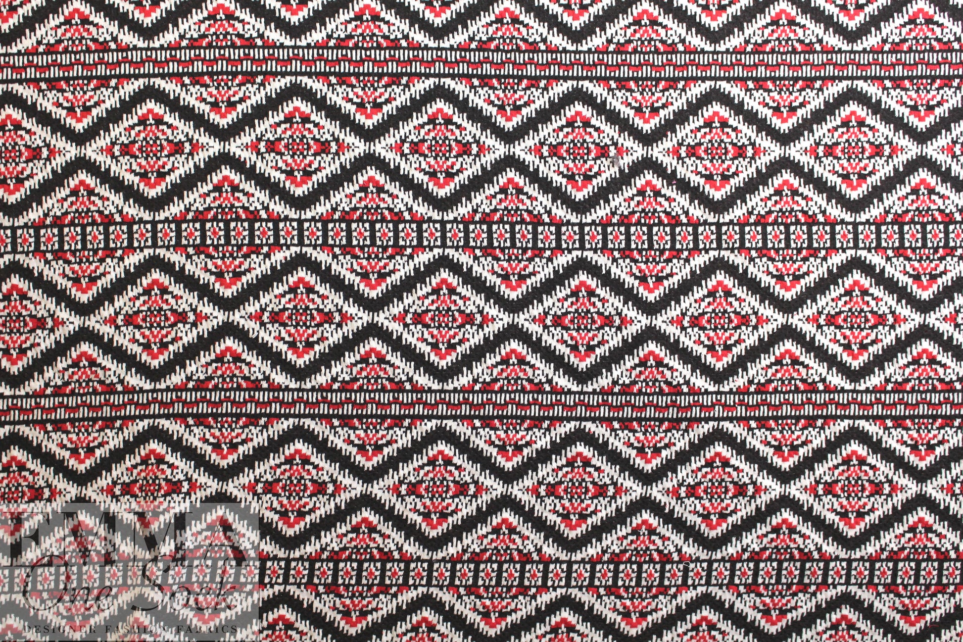 French cotton blend jacquard knit - red/b/w fairisle 2 yds