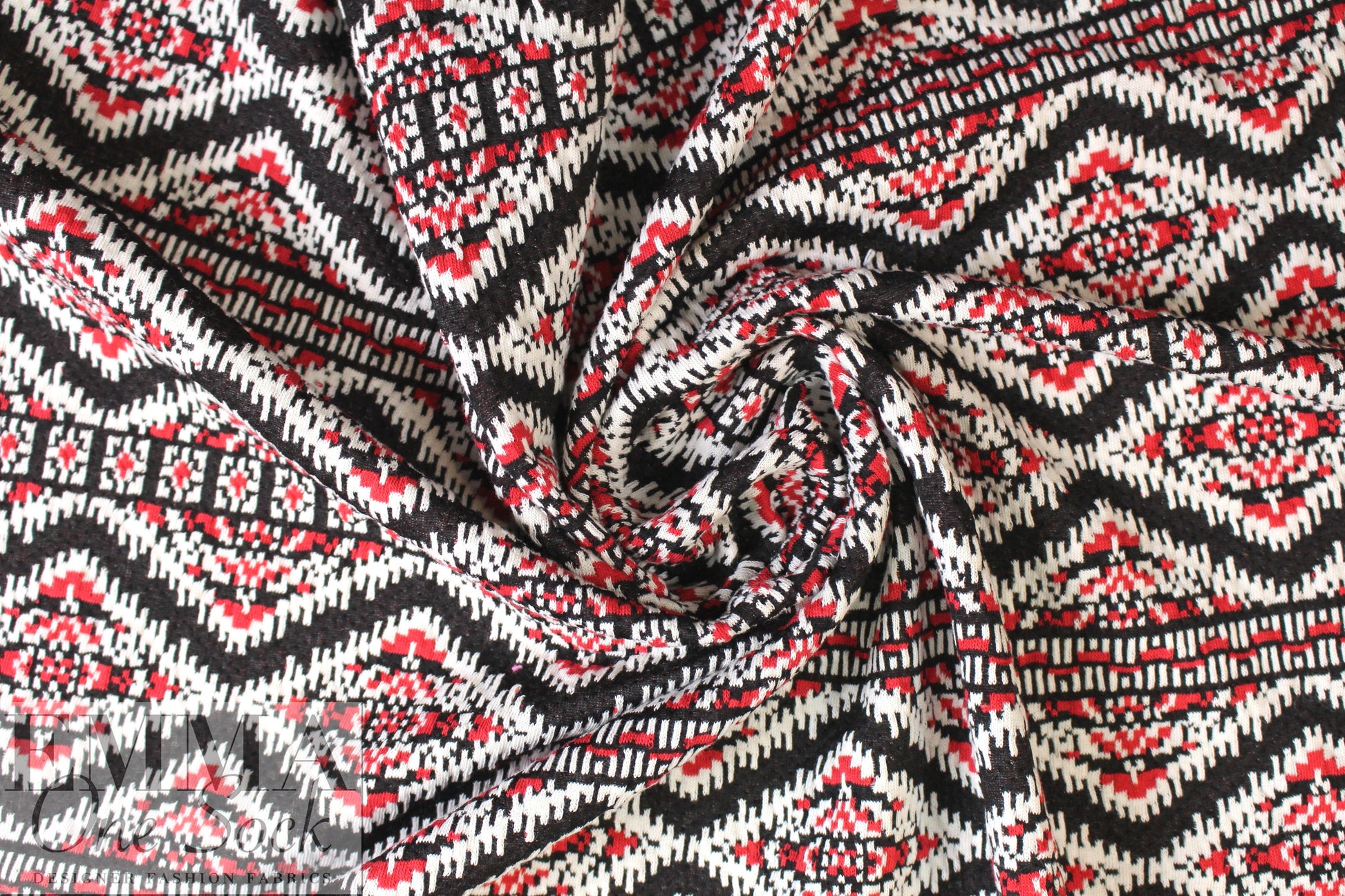 French cotton blend jacquard knit - red/b/w fairisle