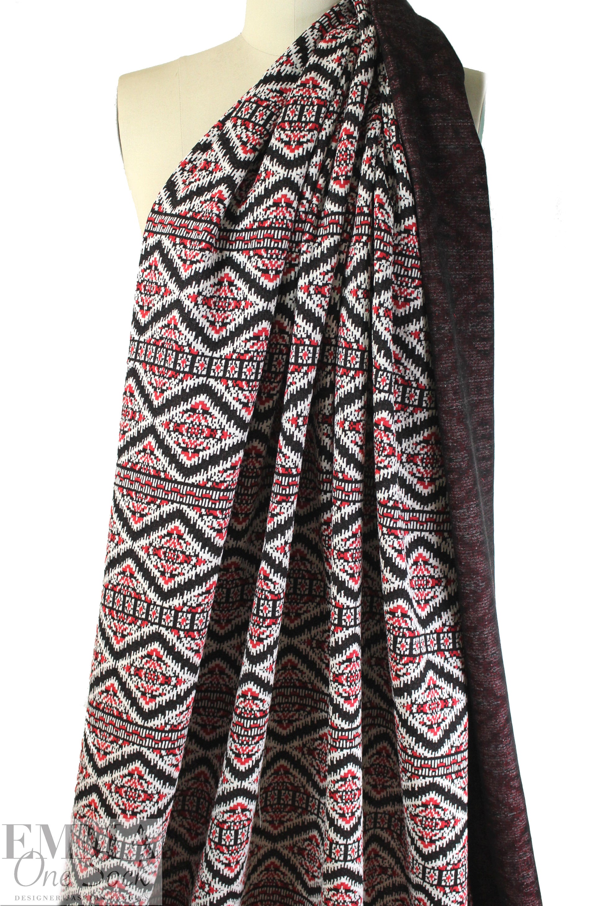 French cotton blend jacquard knit - red/b/w fairisle