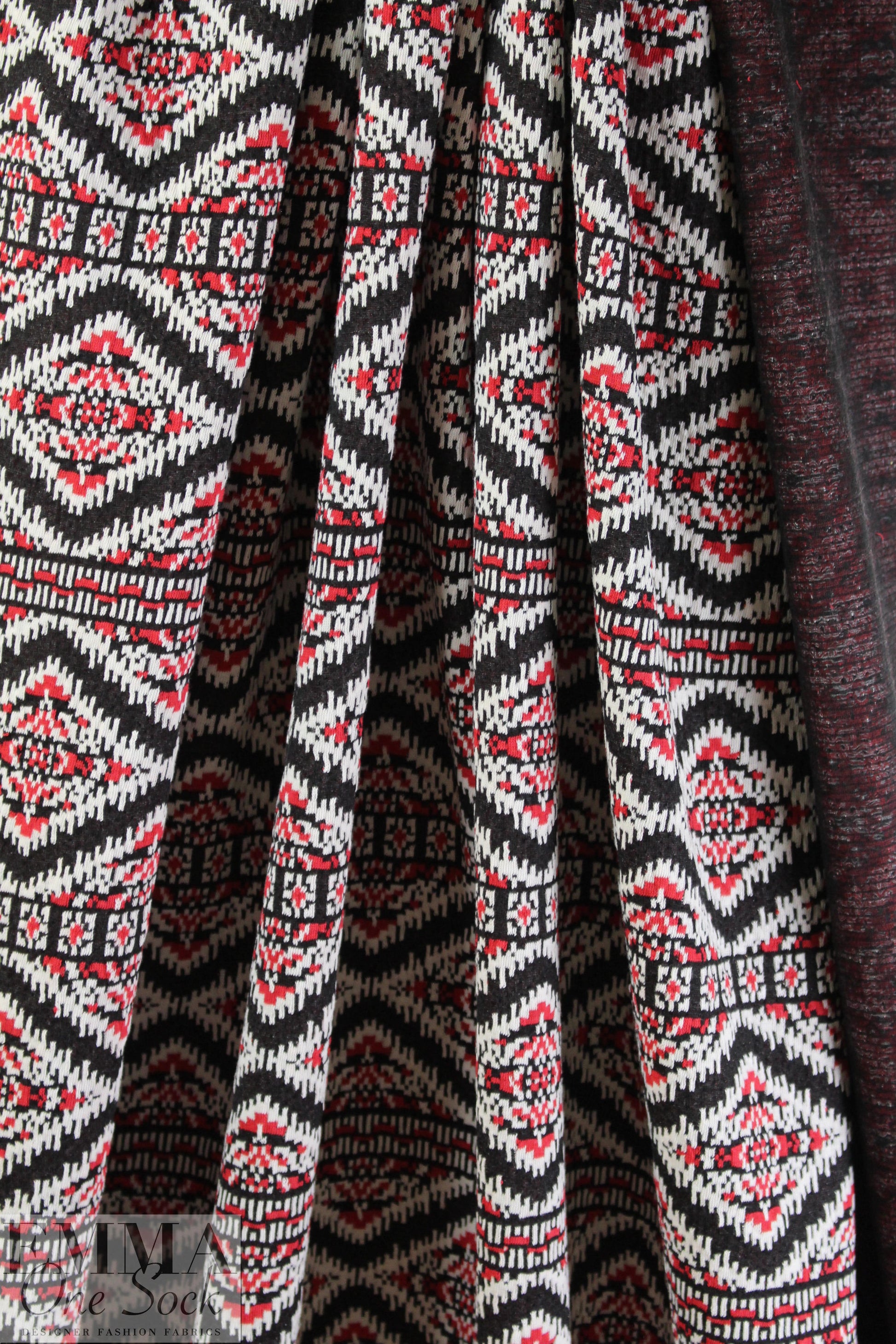 French cotton blend jacquard knit - red/b/w fairisle 2 yds