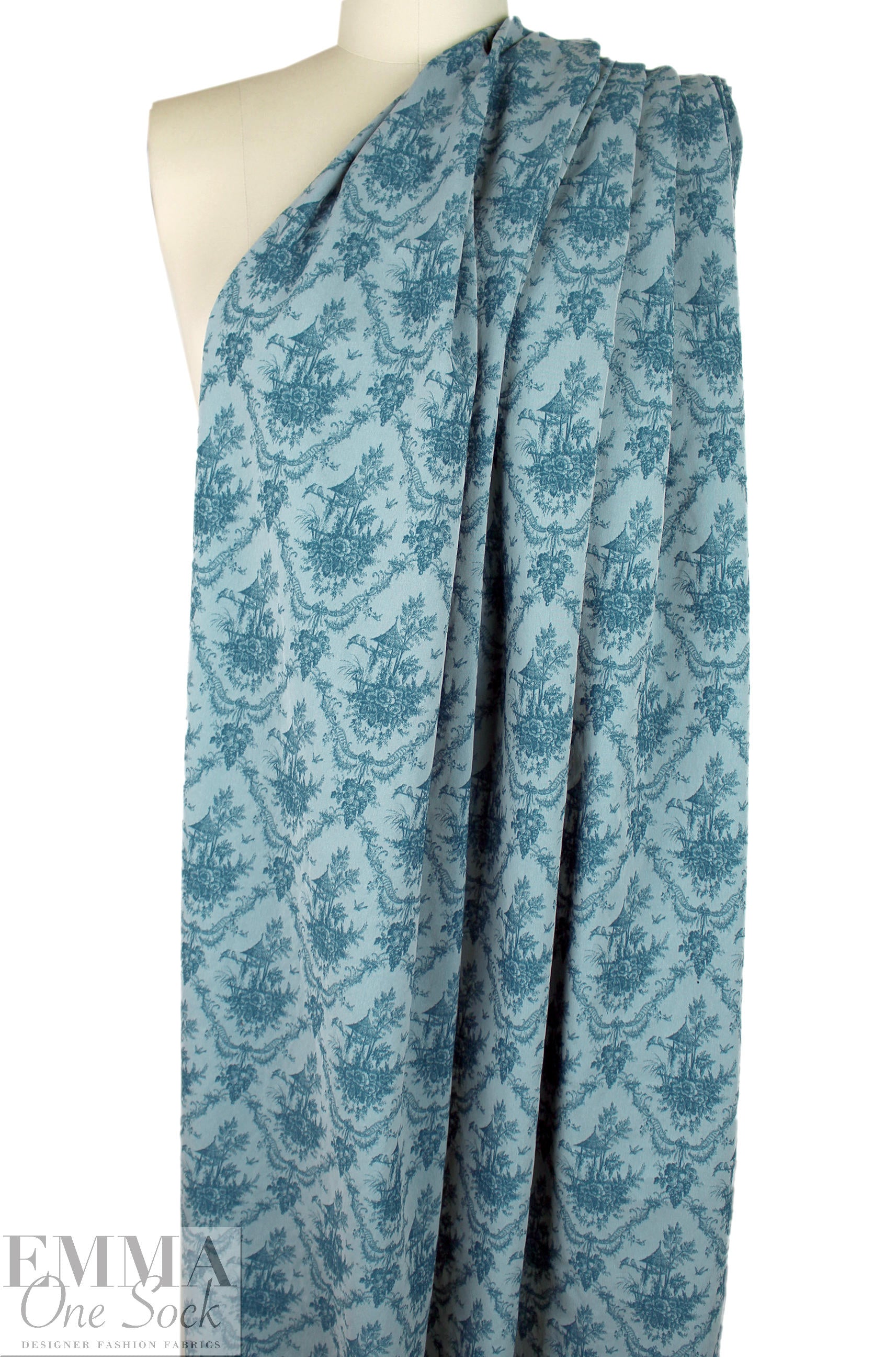 French gazebo design jacquard stretch woven - lagoon 2.125 yd