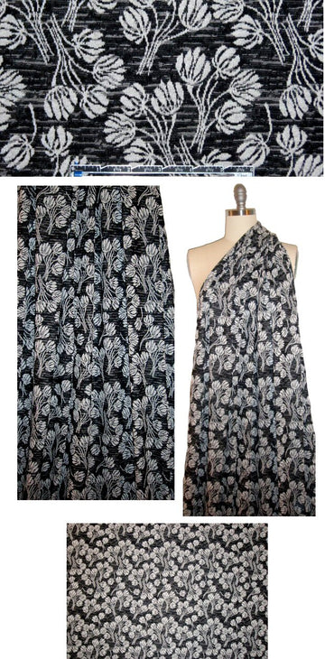 French black/silvery-white flowers yarn dye knit