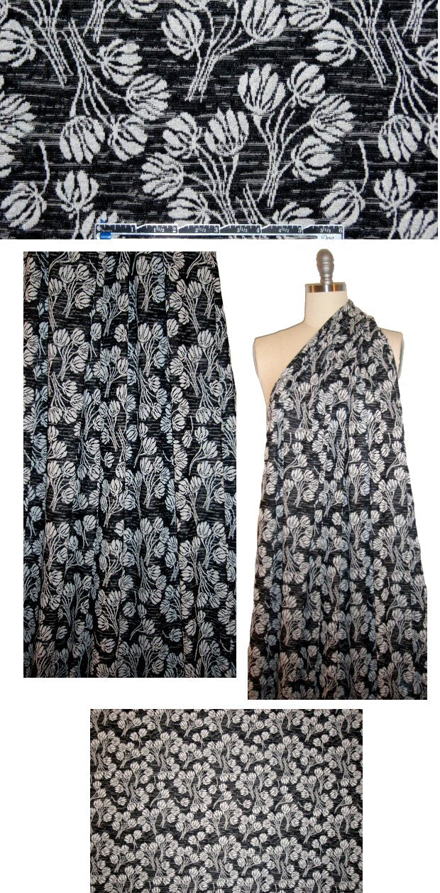French black/silvery-white flowers yarn dye knit .875 yds