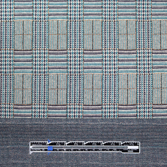 Italian yarn dyed glen plaid jacquard knit - blue tones/metallic gold .5 yds