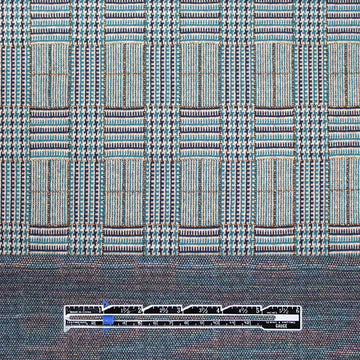Italian yarn dyed glen plaid jacquard knit - blue tones/metallic gold 2.25 yd