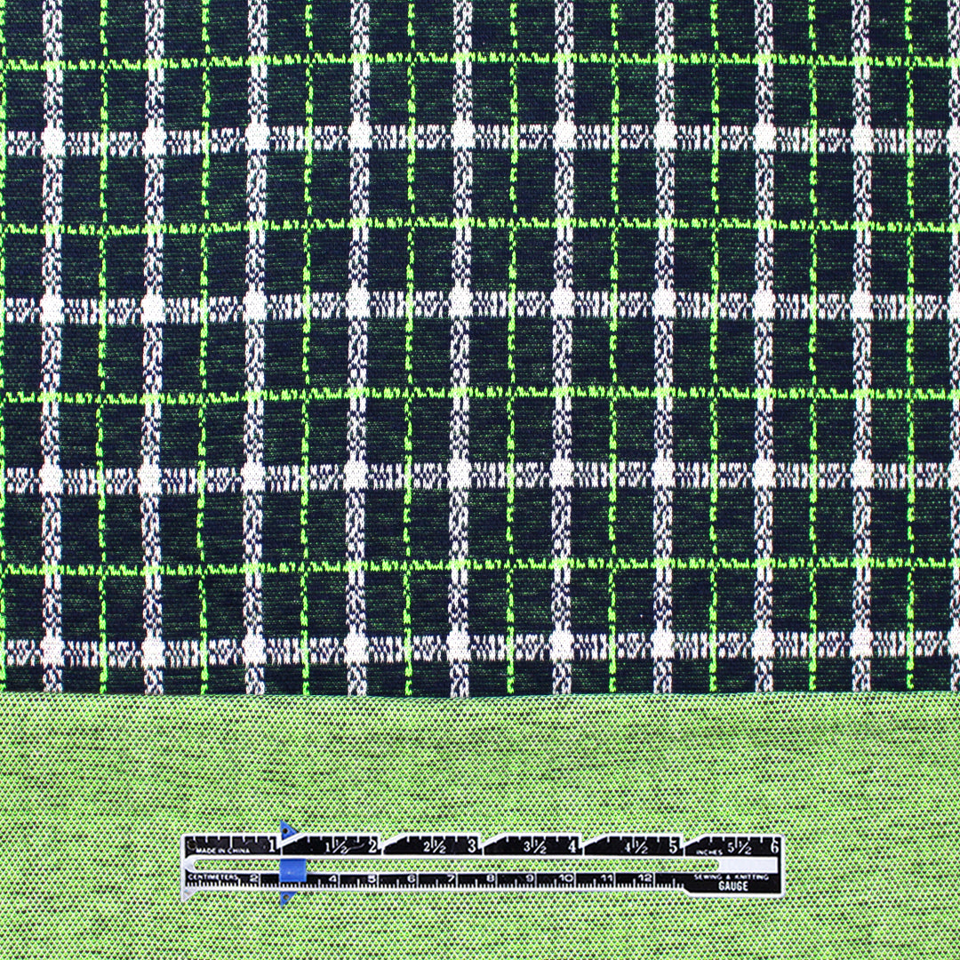 Italian yarn dyed plaid jacquard knit - electric lime/midnight 2 yd