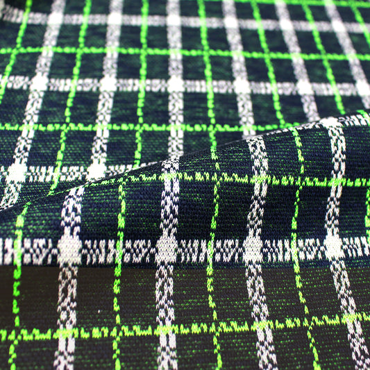 Italian yarn dyed plaid jacquard knit - electric lime/midnight