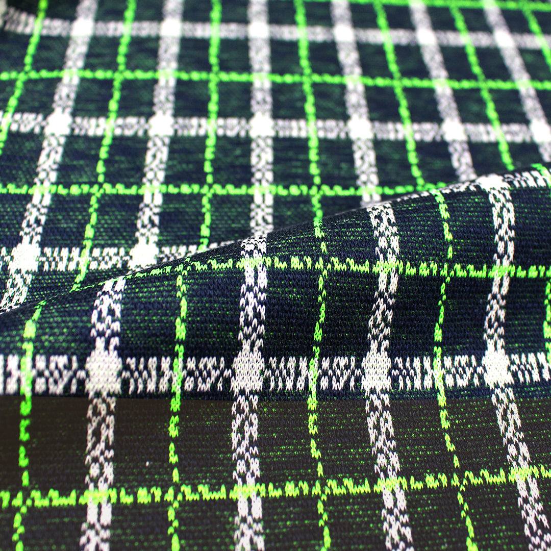 Italian yarn dyed plaid jacquard knit - electric lime/midnight 2.25 yd