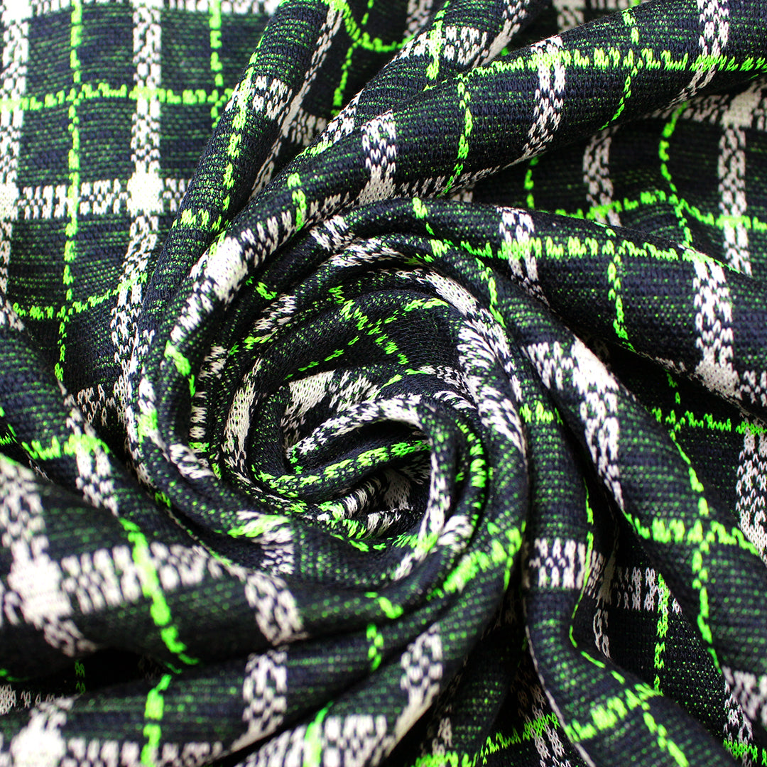 Italian yarn dyed plaid jacquard knit - electric lime/midnight 1.5 yd