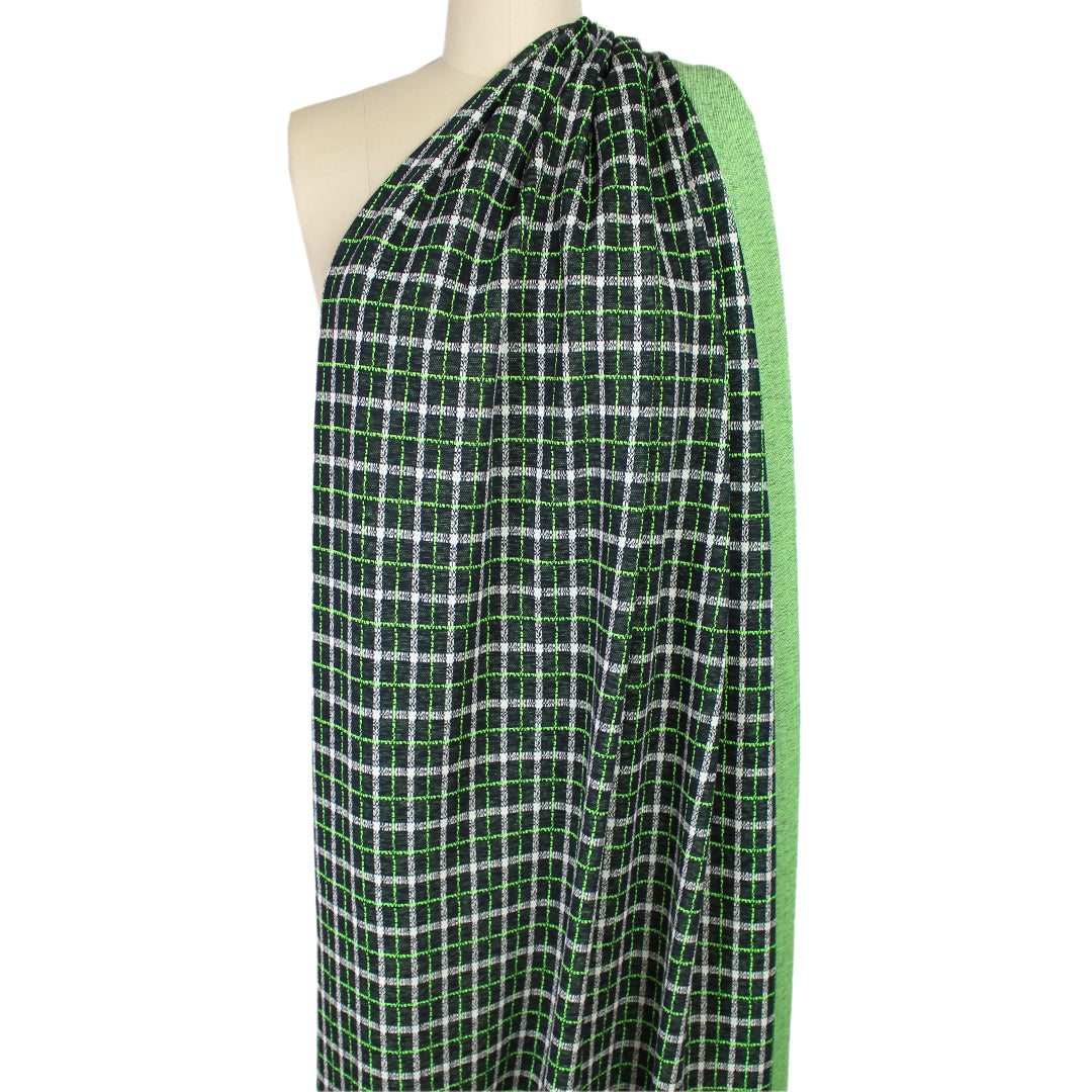 Italian yarn dyed plaid jacquard knit - electric lime/midnight 2 yd