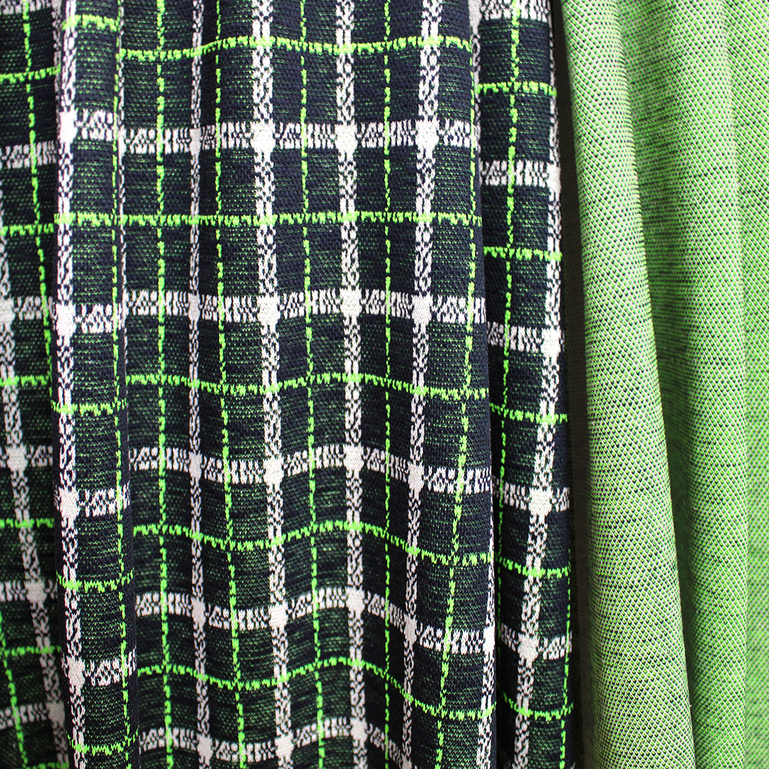 Italian yarn dyed plaid jacquard knit - electric lime/midnight 2.25 yd