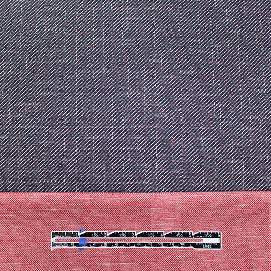 Italian speckled, tweedy jacquard 'twill' knit - denim/cherry