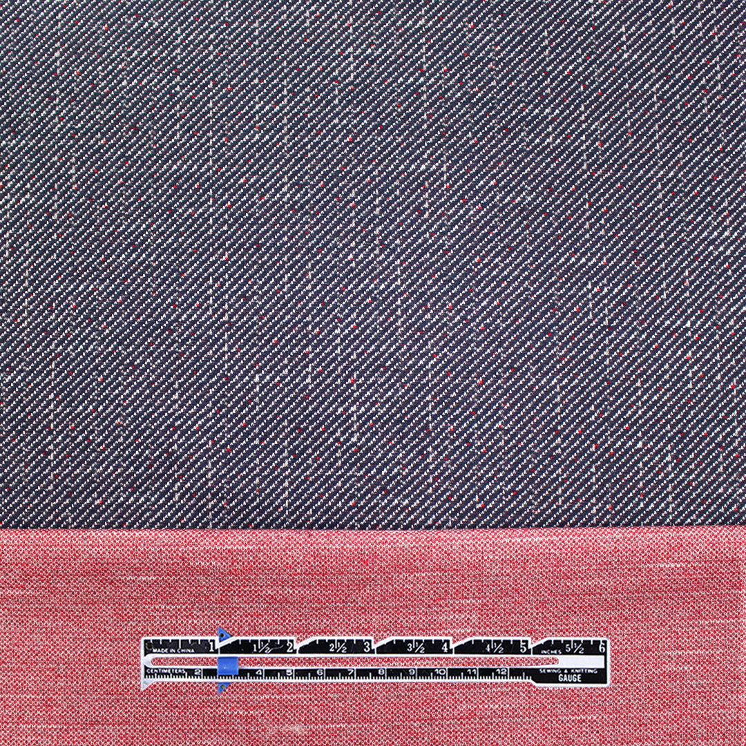 Italian speckled, tweedy jacquard 'twill' knit - denim/cherry 1.25 yds