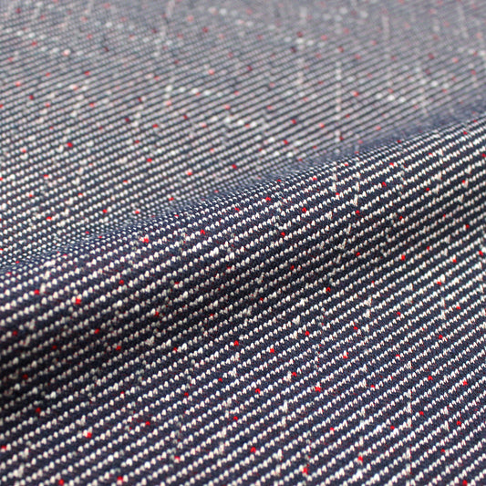 Italian speckled, tweedy jacquard 'twill' knit - denim/cherry