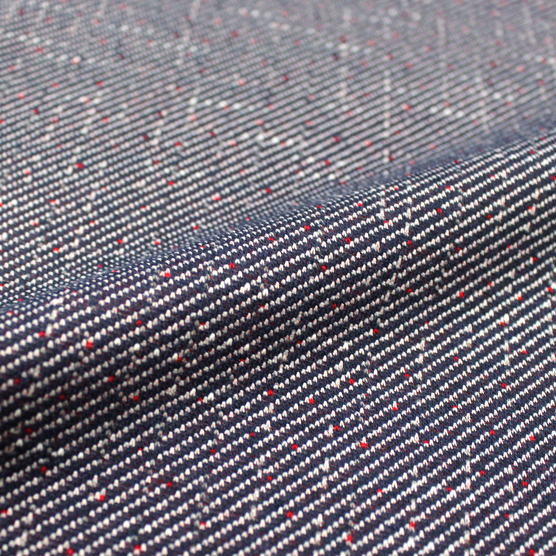 Italian speckled, tweedy jacquard 'twill' knit - denim/cherry 1.25 yds