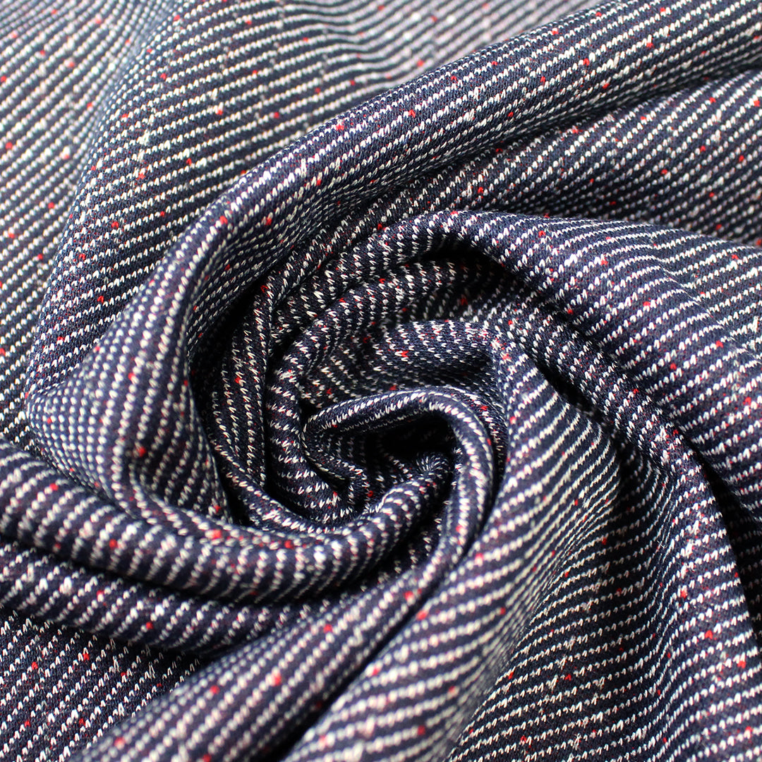 Italian speckled, tweedy jacquard 'twill' knit - denim/cherry 1.25 yds
