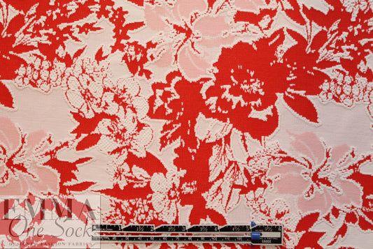 NY designer red/white textured floral doubleknit jacquard