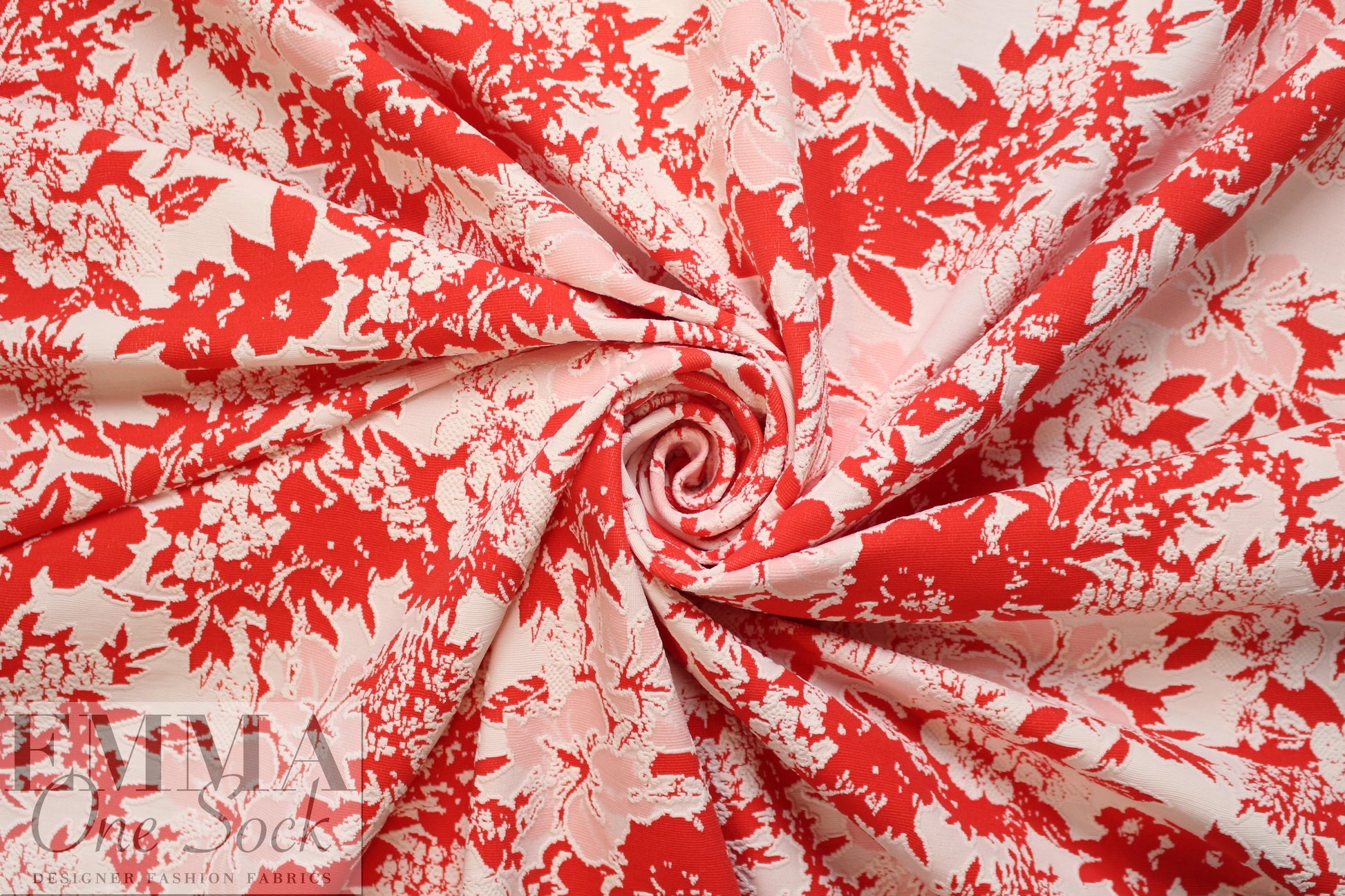 NY designer red/white textured floral doubleknit jacquard