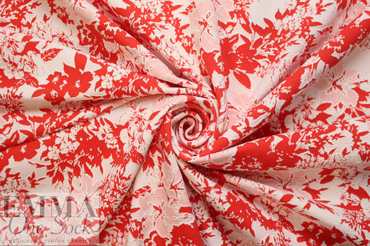 NY designer red/white textured floral doubleknit jacquard