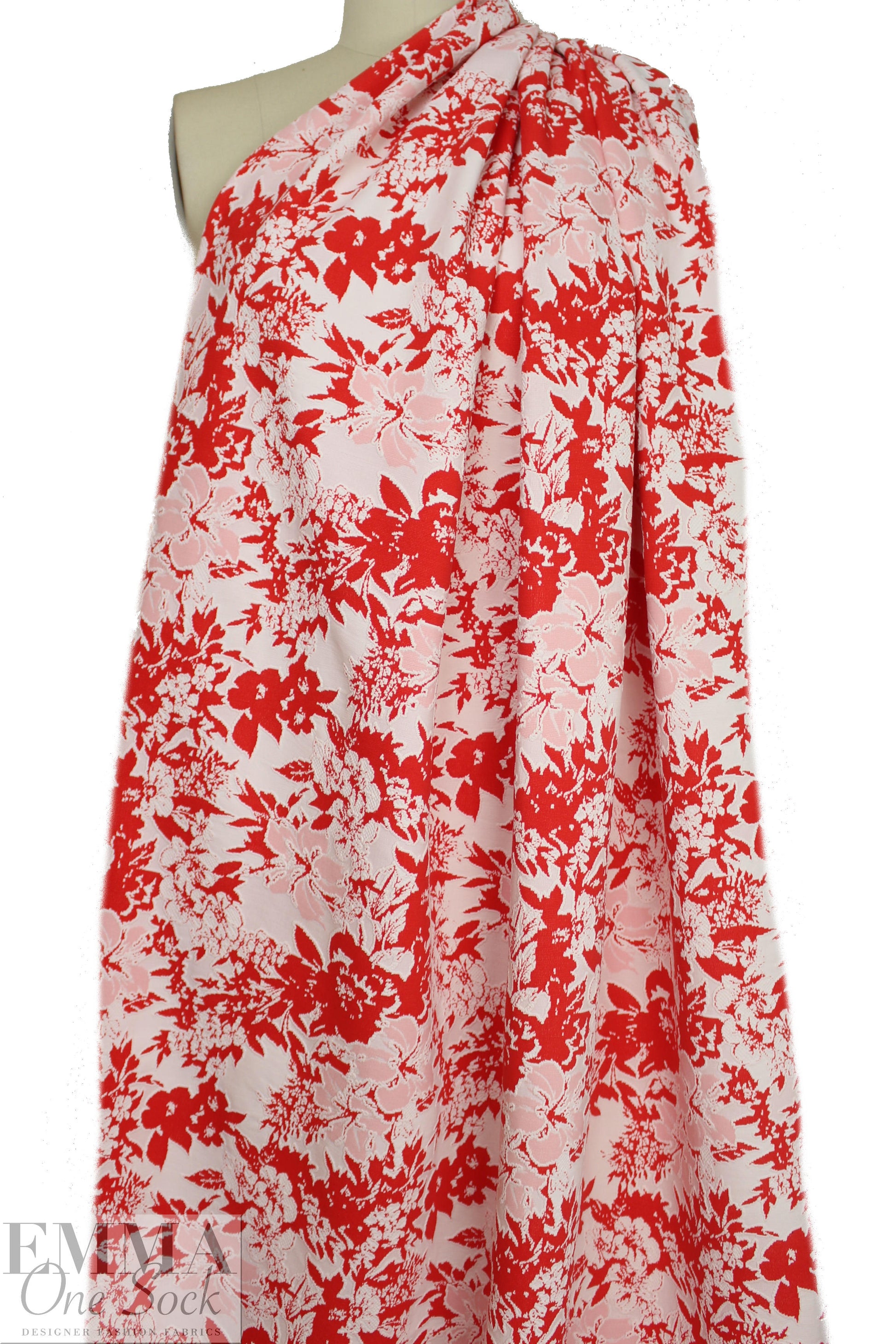 NY designer red/white textured floral doubleknit jacquard