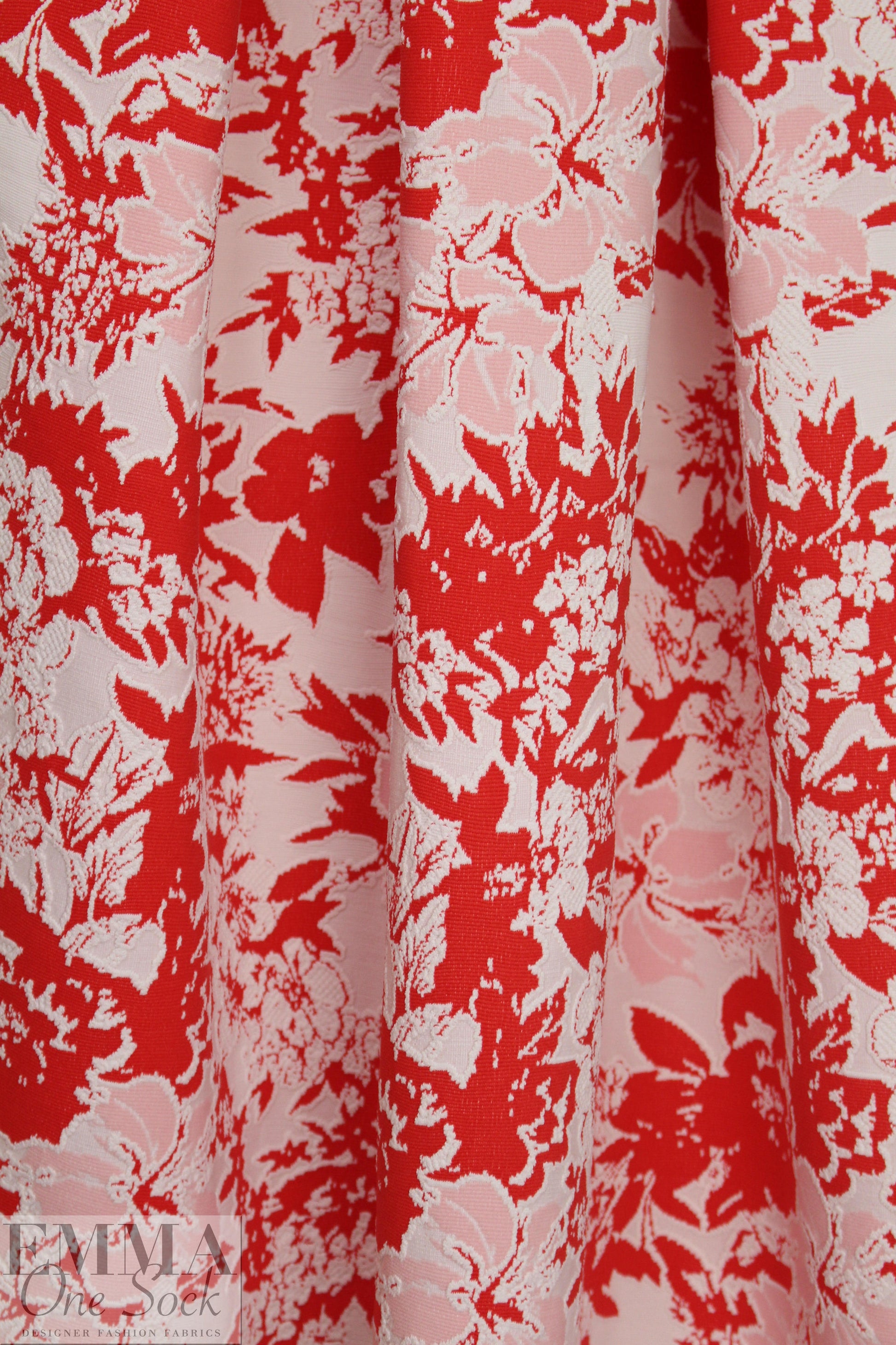 NY designer red/white textured floral doubleknit jacquard 1.625 yd