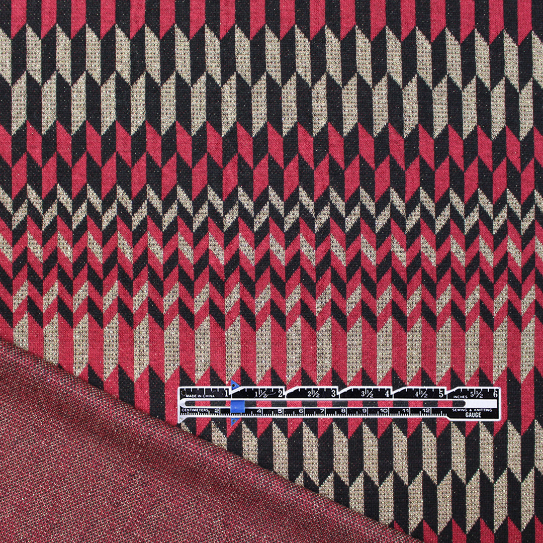 Italian 'chevron terrace' jacquard knit - berry/black/gold 1.5 yd