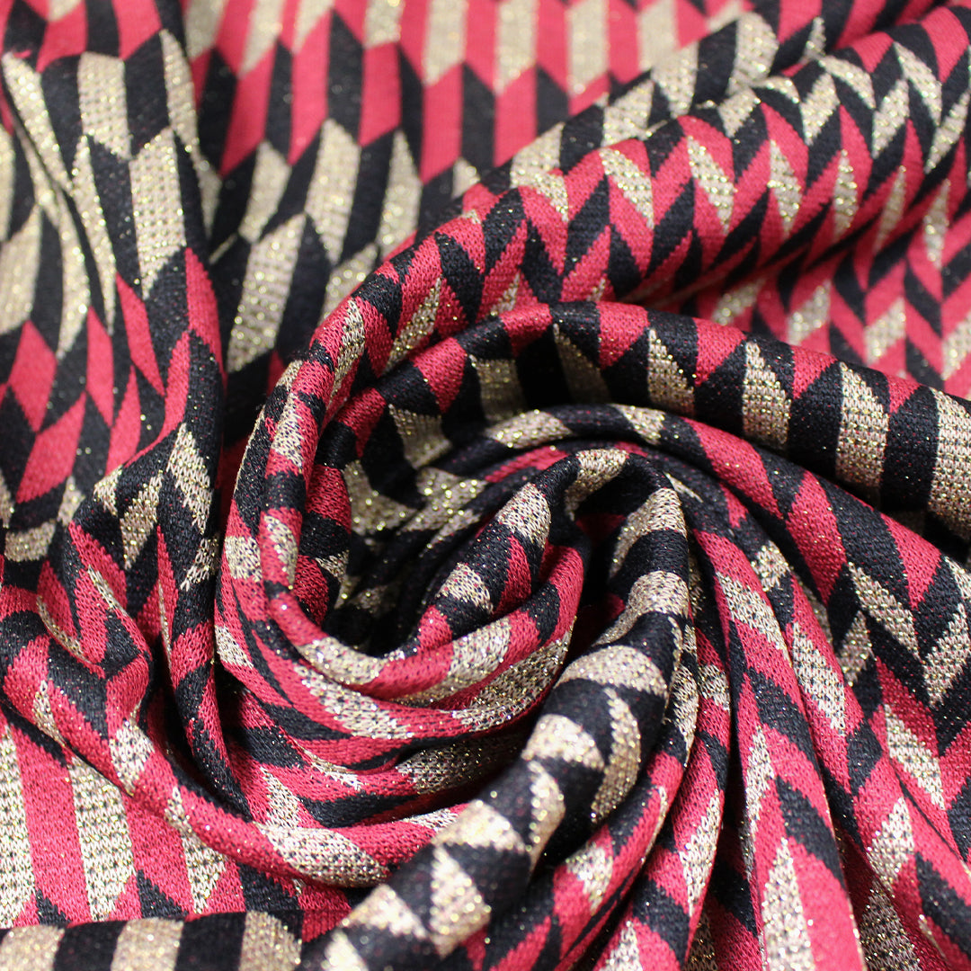Italian 'chevron terrace' jacquard knit - berry/black/gold 2.5 yd