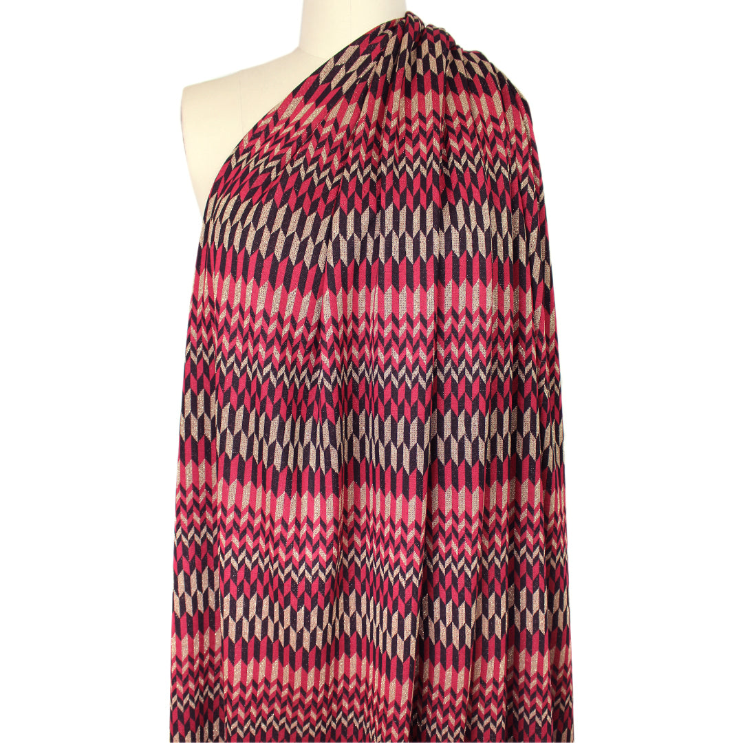 Italian 'chevron terrace' jacquard knit - berry/black/gold 1.5 yd