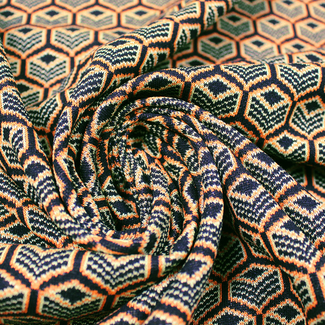 Italian yarn dyed honeycomb graphic jacquard knit  1.4 yds