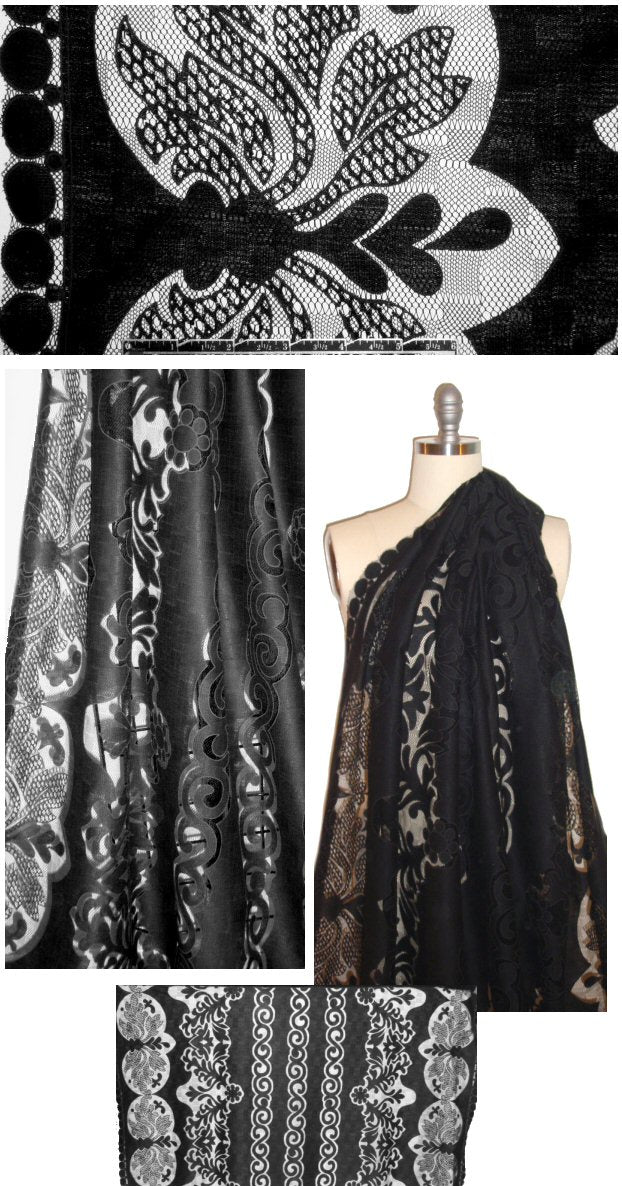 NY designer double border jacquard lace - black 1.875 yd