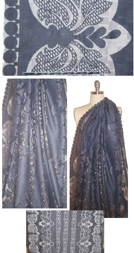 NY designer double border jacquard lace - bluestone