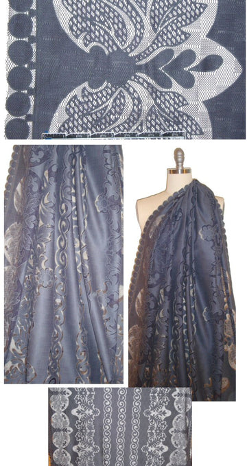 NY designer double border jacquard lace - bluestone 1.375 yd