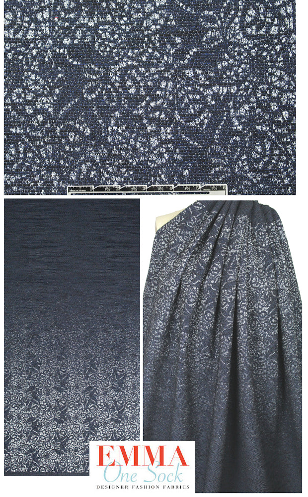 Italian midnight/white flowery ombre stretch panel 1 yard Partial Panel