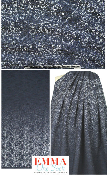 Italian midnight/white flowery ombre stretch panel 1 yard Partial Panel