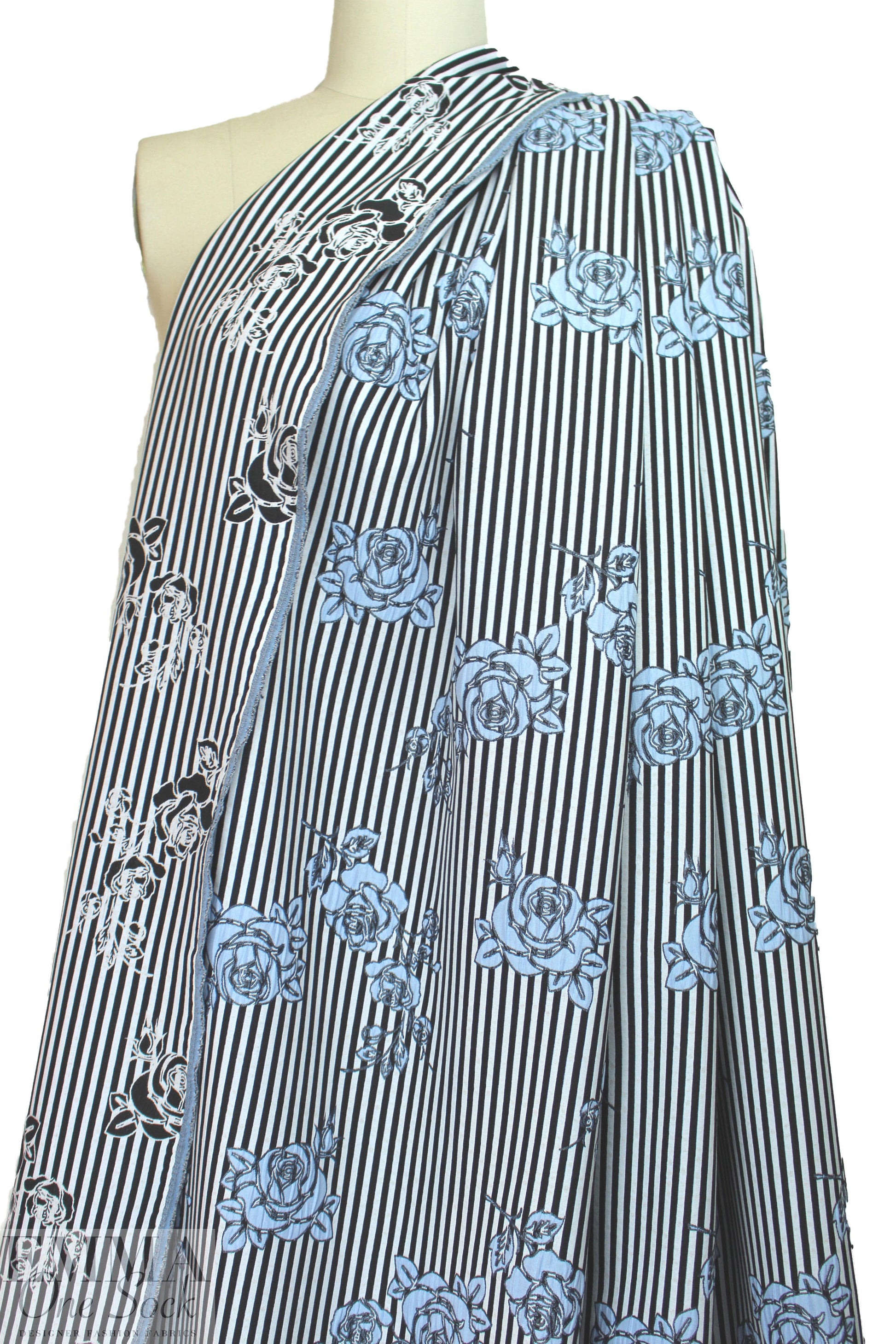 NY designer roses and stripes jacquard brocade