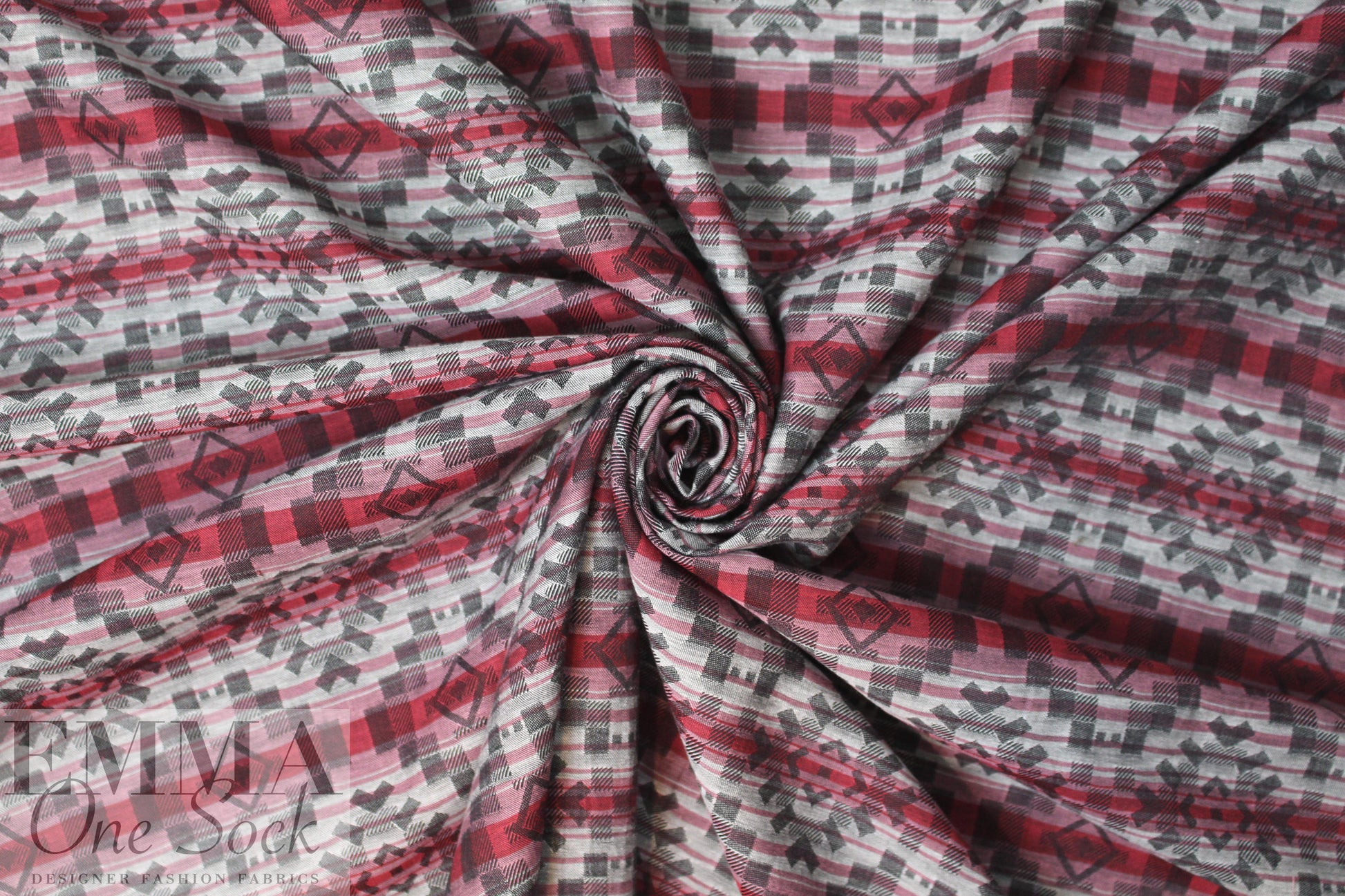 Italian claret/gray southwest graphic cotton jacquard