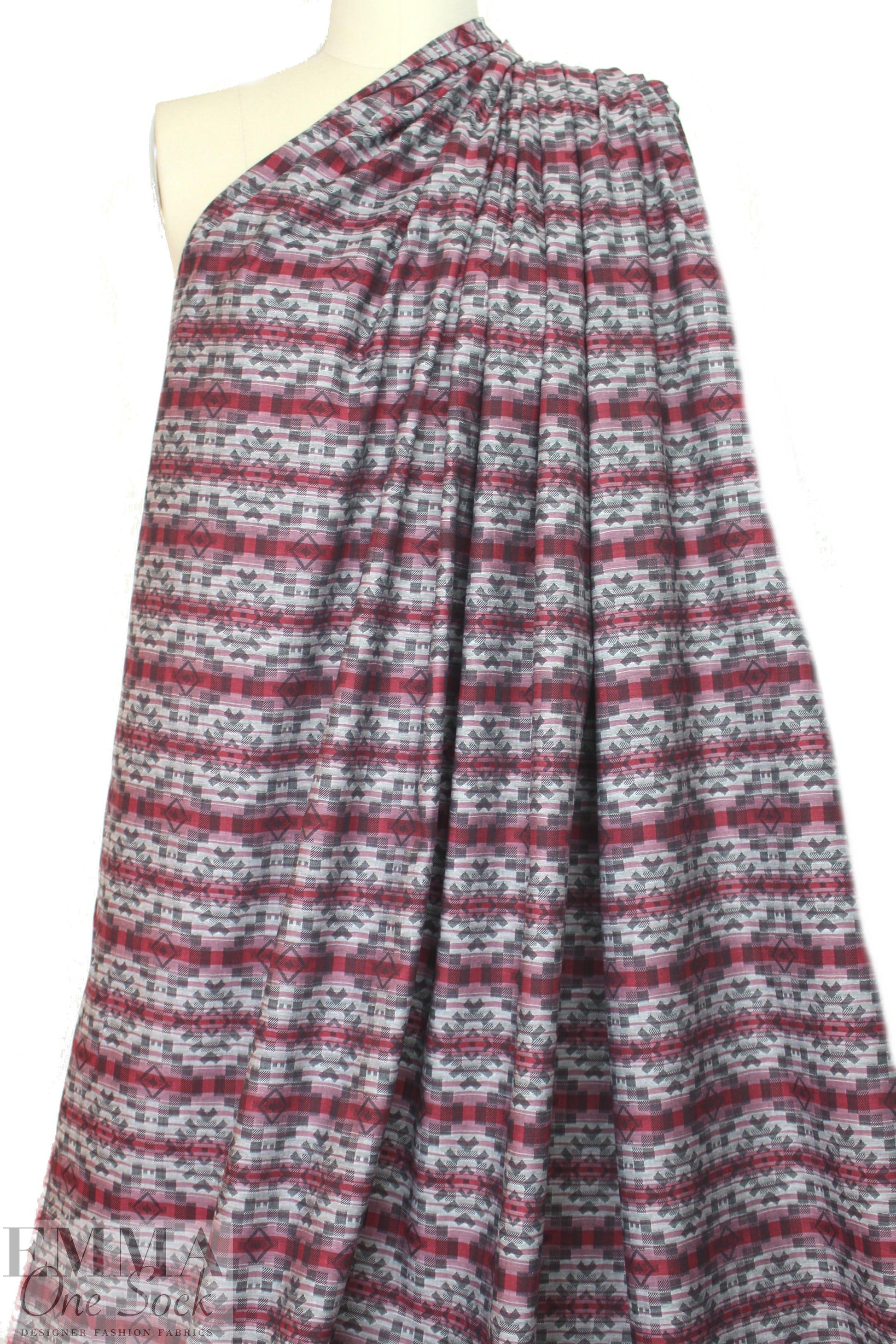 Italian claret/gray southwest graphic cotton jacquard 1.875 yds