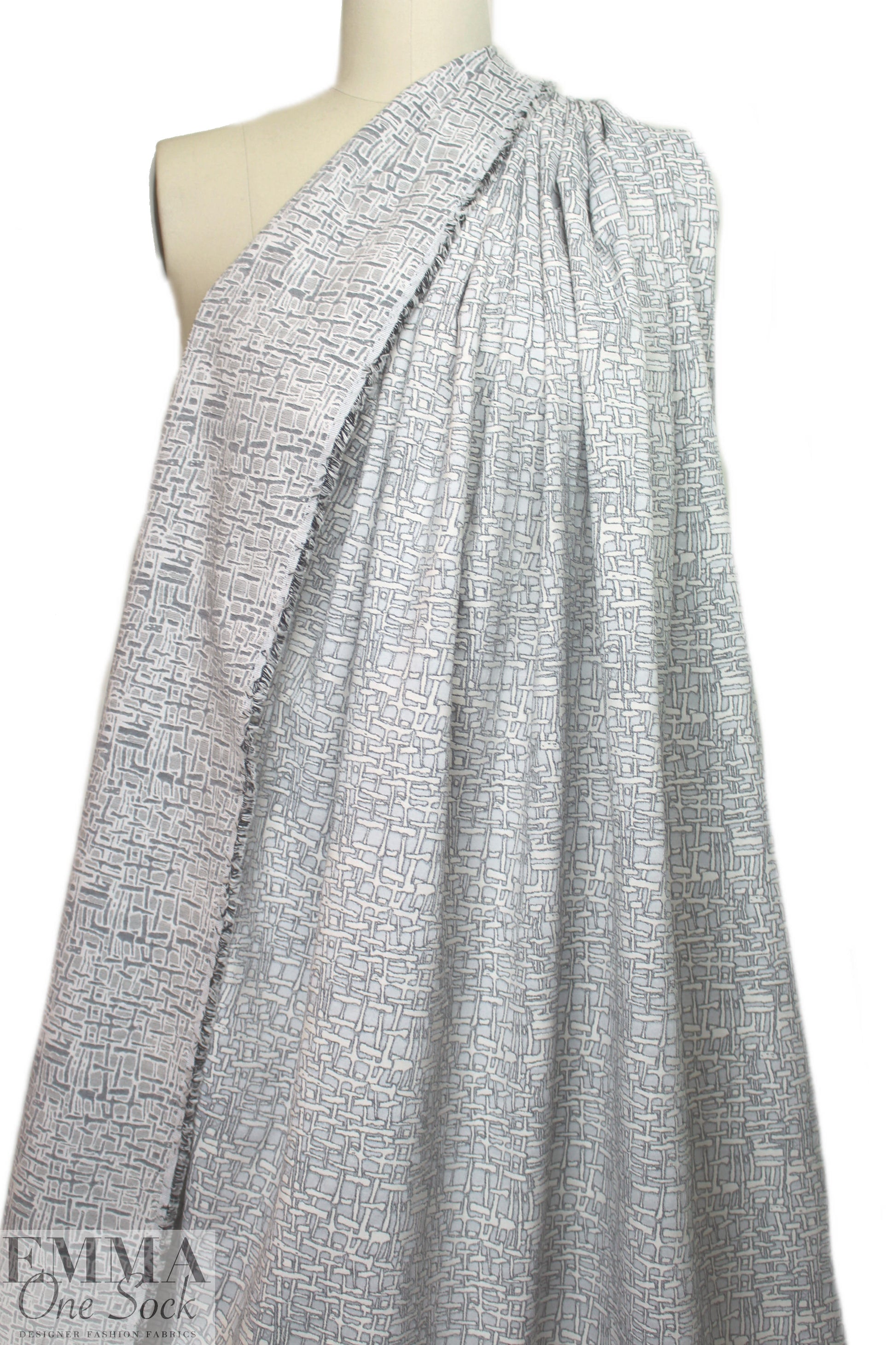 NY designer gray/cream graphic stretch reversible jacquard .66 yds