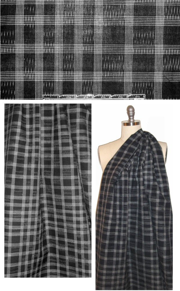 Japanese yarn-dyed dashy plaid cotton woven - black/white 1.375 yds