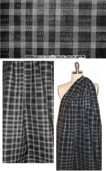 Japanese yarn-dyed dashy plaid cotton woven - black/white 1.375 yds